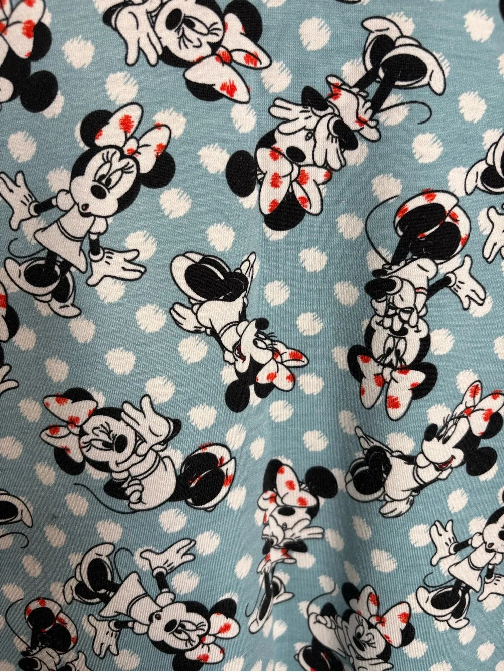 LuLaRoe Disney Minnie Mouse Raglan Tee Girls 14 Blue Gray Polka Dot Graphic